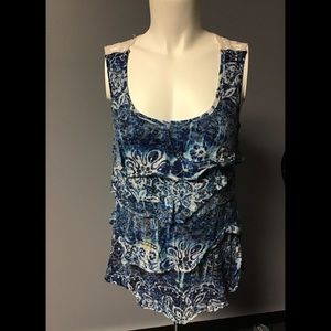 AGB Small Blue Ruffle Tank Top With White Lace